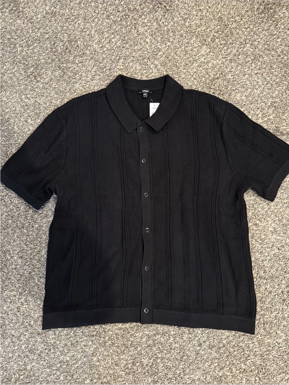 Men’s Express Black Knit Button-Up Polo